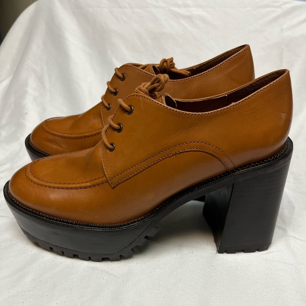 Free People Combat Boot Platform Tan Leather Lace Up 8.5/39